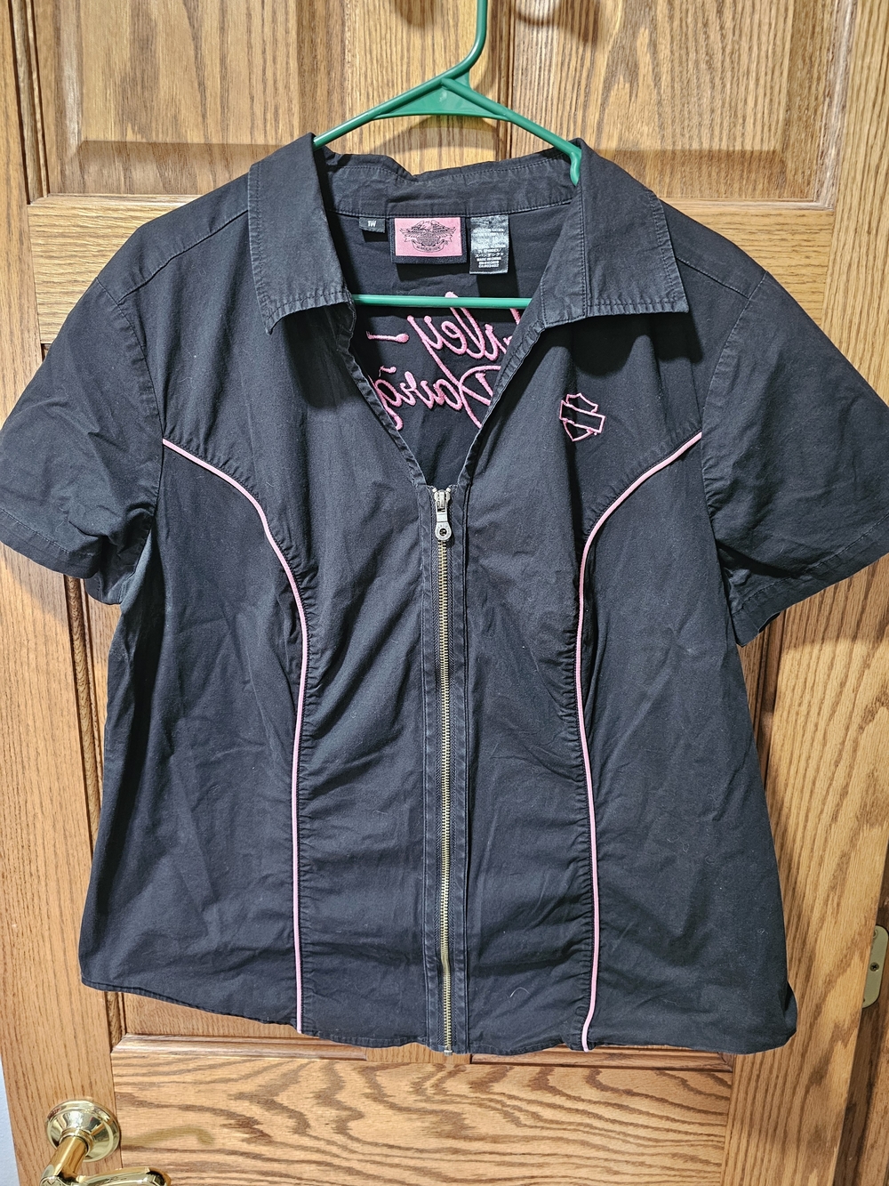 Harley-Davidson Black Zip Front Shirt with Pink Piping